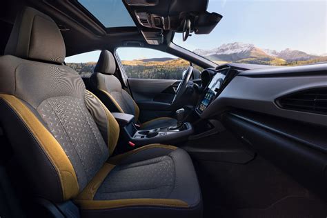 ) Gunmetal and nicely executed faux carbon fiber trim, and a color LCD digital cluster with yellow metallic finish trim rings are examples of a new trend for <strong>Subaru</strong> interiors. . Subaru crosstrek sport interior